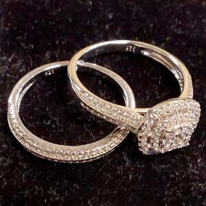 Newshe 2Pcs Wedding Rings for Women Solid 925 Sterling Silver Engagement Ring